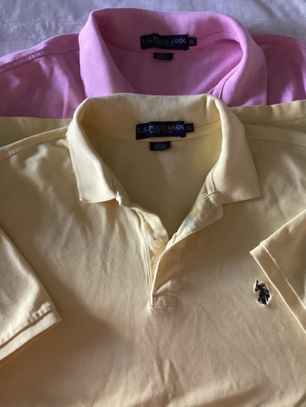 Set of 2 U.S. Assn. Yellow and Pink Short Sleeve 1/4 Button Down Polo Shirt XL